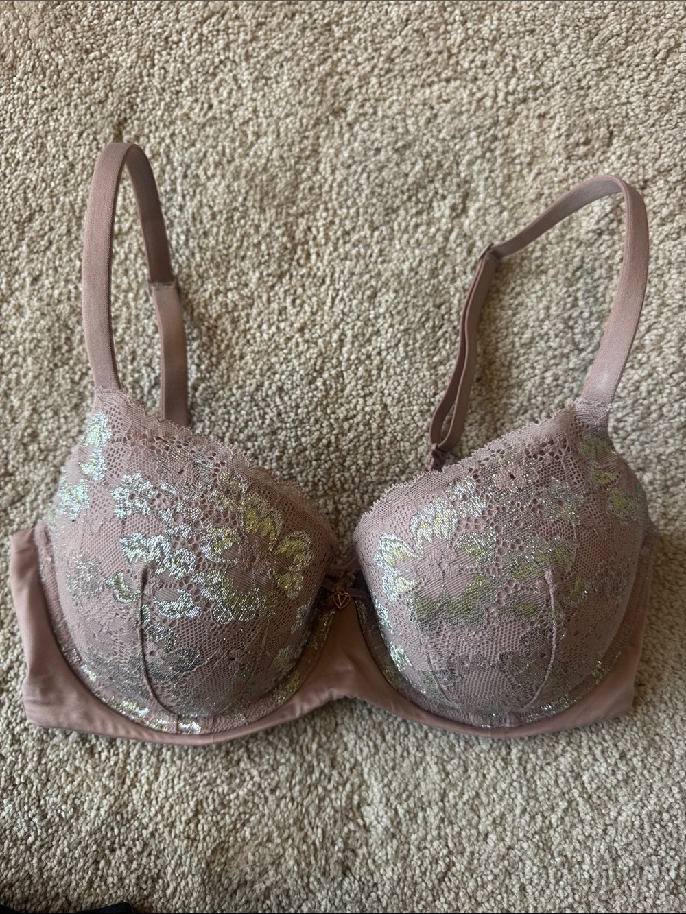 Victoria's Secret Rose Blush Lace Push-Up Bra with Metallic Floral